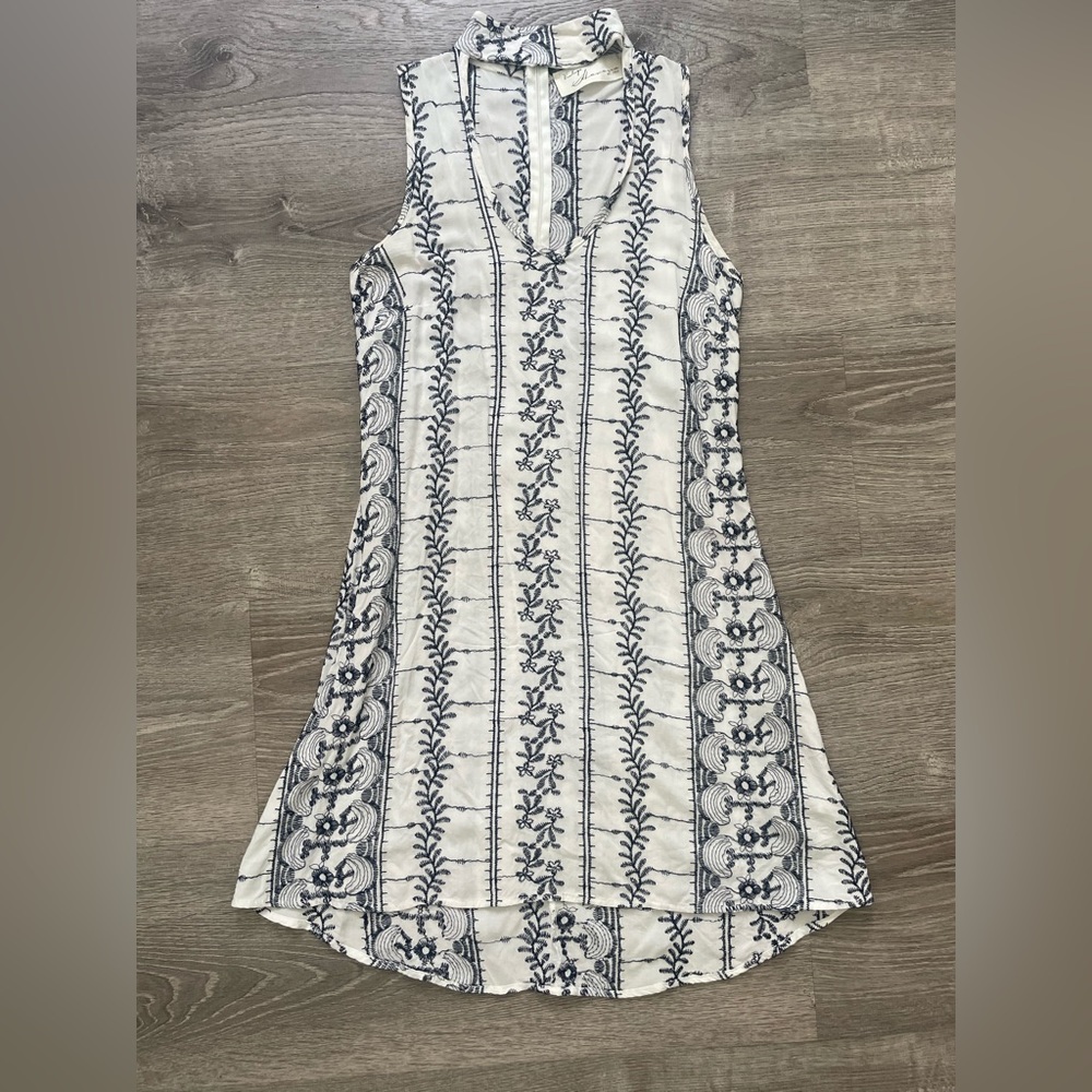 Mediterranean white tank dress with blue embroidery from Vintage Havana